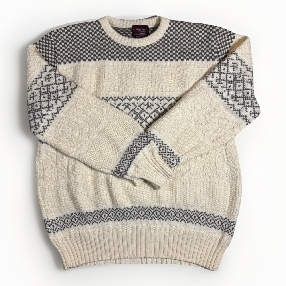 Cambridge Classics Nordic Fair Isle Sweater Mens M Made in Italy Wool Blend